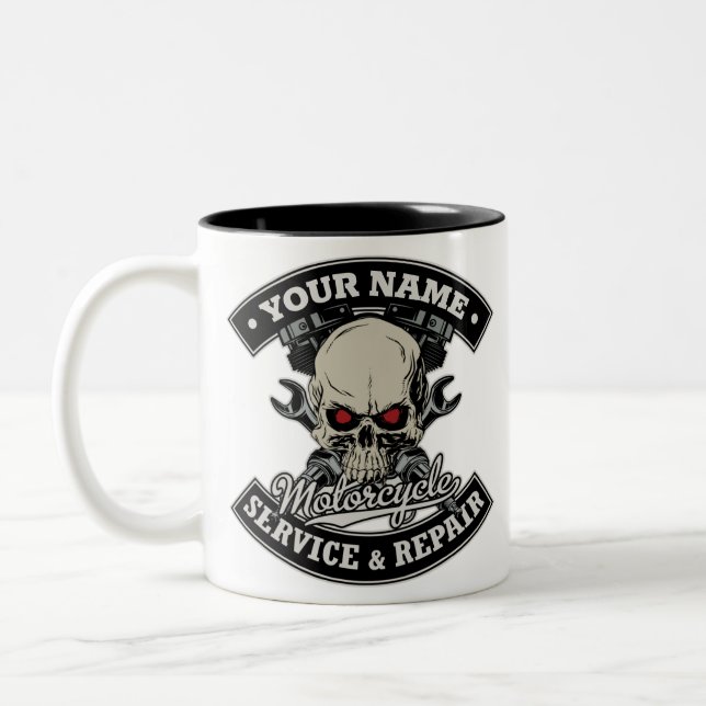 Individuelle Name-Motorradgarage Zweifarbige Tasse (Links)