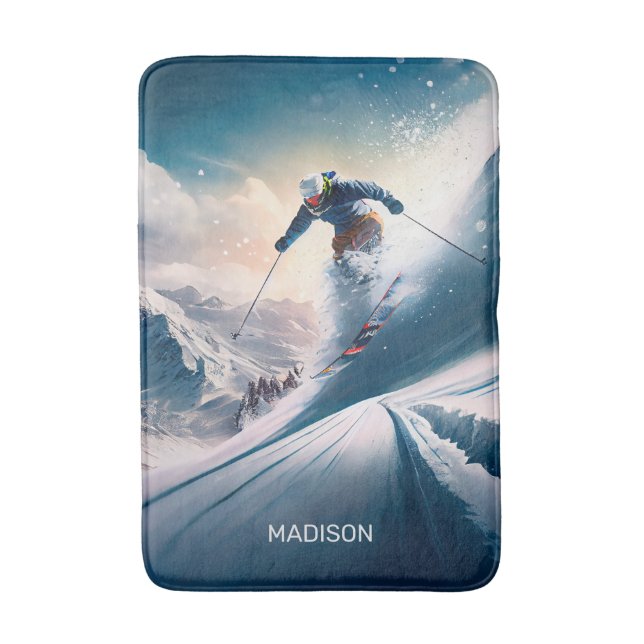 Individuelle Name Mountain Skier Badematte (Vorderseite Vertikal)