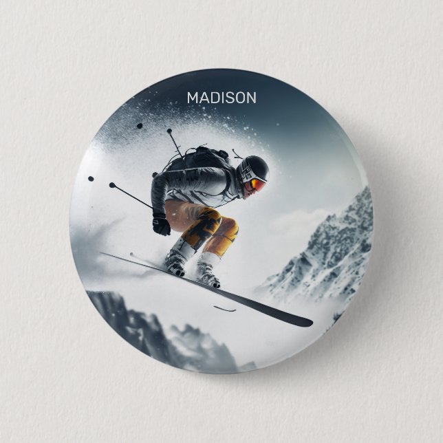 Individuelle Name Mountain Skier Button (Vorderseite)