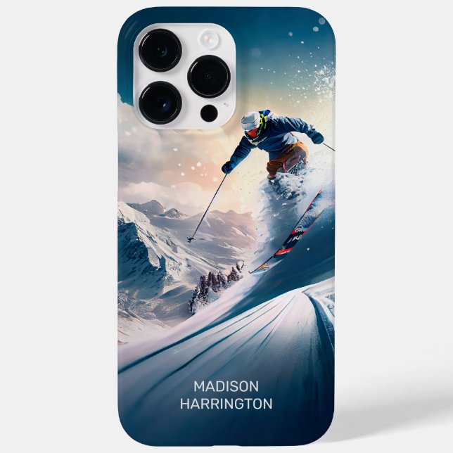 Individuelle Name Mountain Skier Case-Mate iPhone 14 Pro Max Hülle (Rückseite)