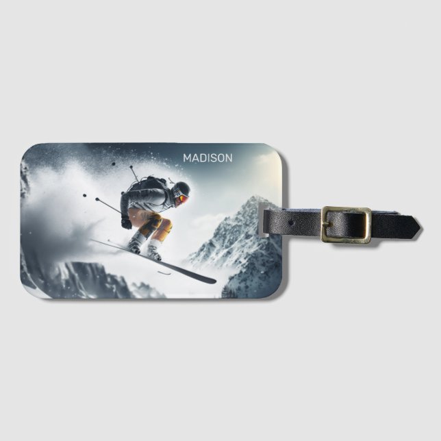 Individuelle Name Mountain Skier Gepäckanhänger (Vorderseite (Horizontal))