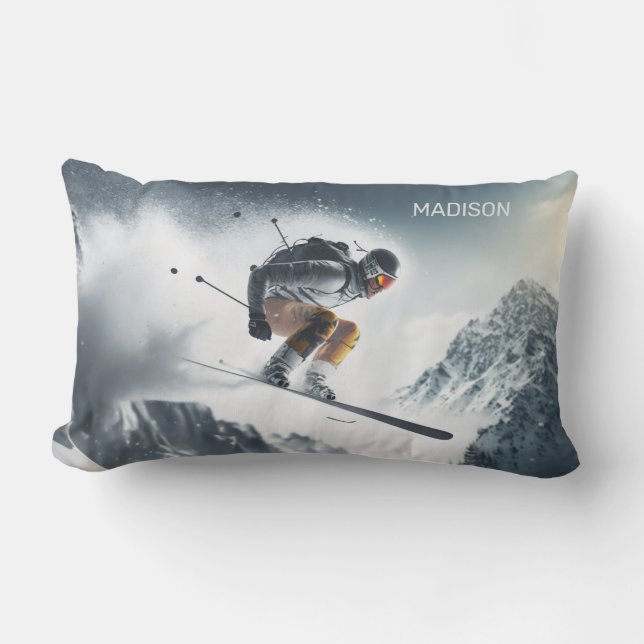 Individuelle Name Mountain Skier Kissen Für Draußen (Vorderseite)