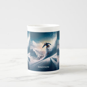 Individuelle Name Mountain Skier Prozellantasse