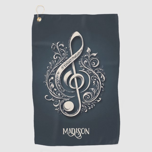 Individuelle Name Musical Clef Hinweis Golfhandtuch (Vorderseite)