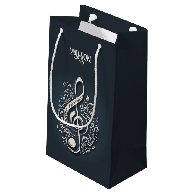 Individuelle Name Musical Clef Hinweis Kleine Geschenktüte (Rückseite Schrägansicht)