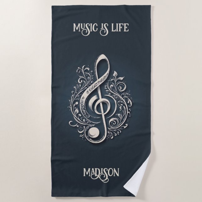Individuelle Name Musical Clef Hinweis Strandtuch (Vorderseite)