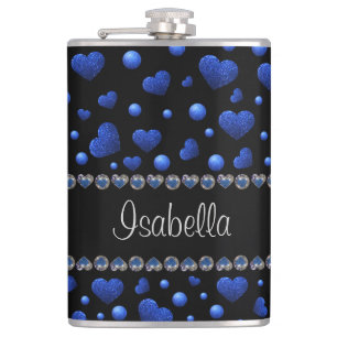 Individuelle Name, Muster des blauen Herzens Glitz Flachmann