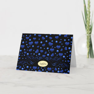 Individuelle Name, Muster des blauen Herzens Glitz Karte