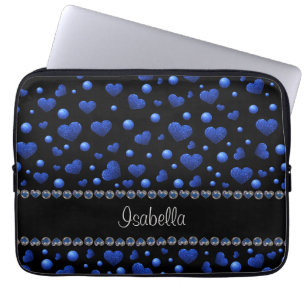 Individuelle Name, Muster des blauen Herzens Glitz Laptopschutzhülle