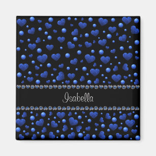 Individuelle Name, Muster des blauen Herzens Glitz Magnet