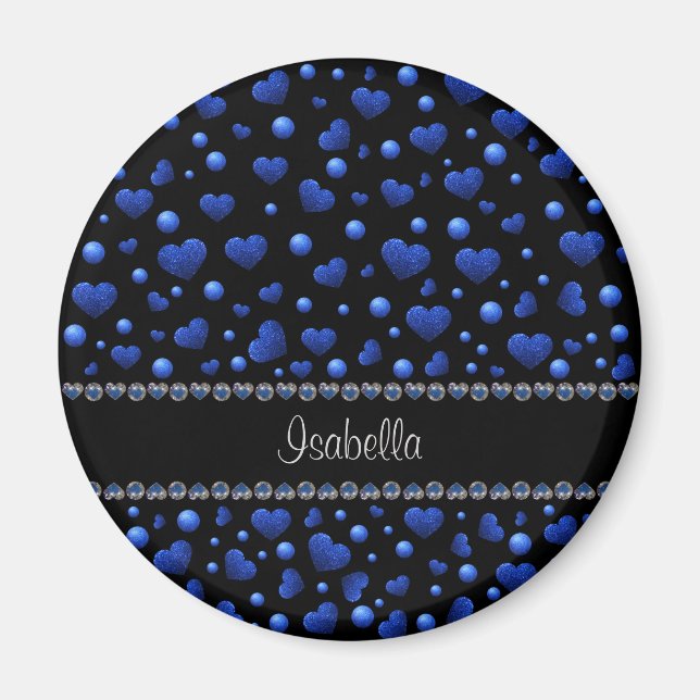 Individuelle Name, Muster des blauen Herzens Glitz Magnet (Vorne)