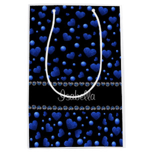 Individuelle Name, Muster des blauen Herzens Glitz Mittlere Geschenktüte