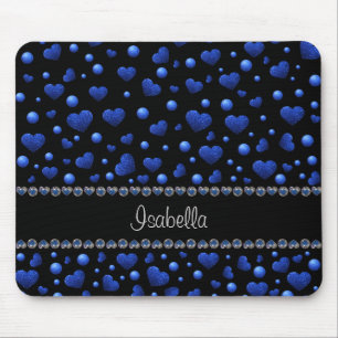 Individuelle Name, Muster des blauen Herzens Glitz Mousepad