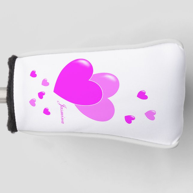 Individuelle Name-Muster Feminine rosafarbene Herz Golf Headcover (Vorderseite)
