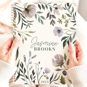 Individuelle Name Mute Wasserfarbe Floral 2025 Planer