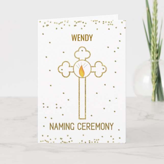 Individuelle Name-Namensfeier Gold Cross Karte (Vorderseite)