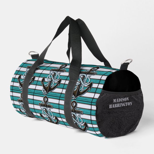 Individuelle Name Nautical Anchor Duffle Bag (Rechte Ecke)