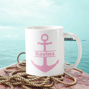 Individuelle Name Nautical Pink Anchor Tasse