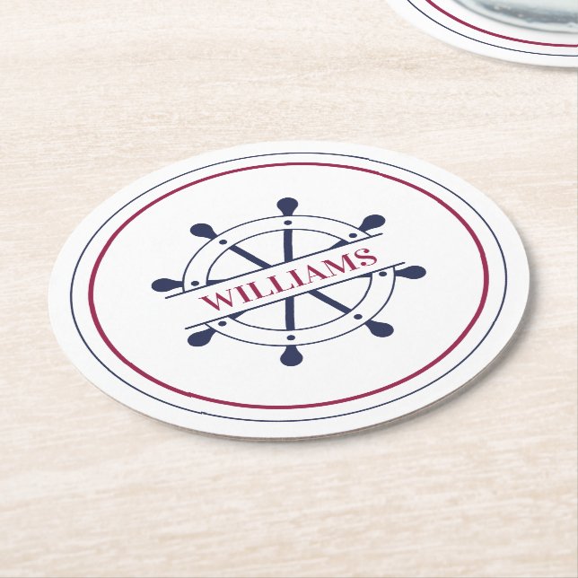 Individuelle Name Nautical Runder Pappuntersetzer (Angewinkelt)