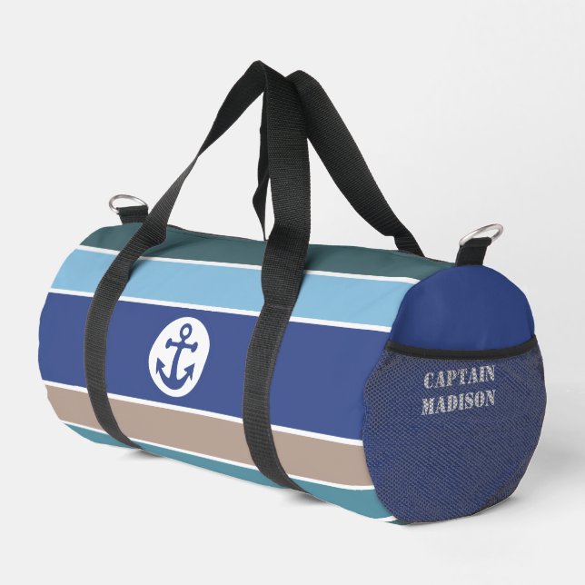 Individuelle Name Nautische Streifen Duffle Bag (Rechte Ecke)