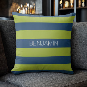 Individuelle Name Navy Blue und Lime Green Rugby S Kissen