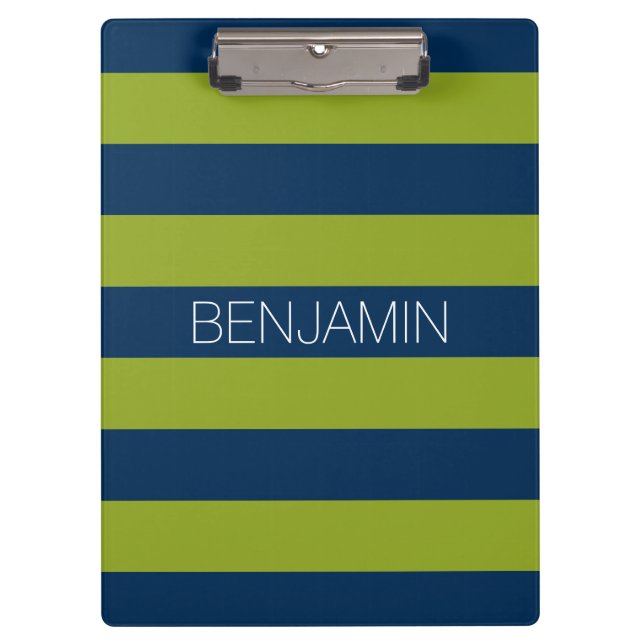 Individuelle Name Navy Blue und Lime Green Rugby S Klemmbrett (Vorderseite)