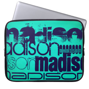 Individuelle Name; Navy Blue und Neon Aqua Türkis Laptopschutzhülle