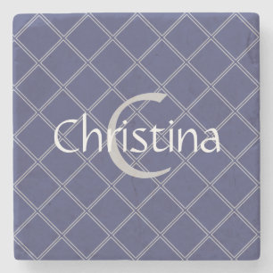 Individuelle Name Navy Blue und Silver Geometric Steinuntersetzer