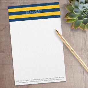 Individuelle Name Navy Blue und Yellow Rugby Strip Briefpapier