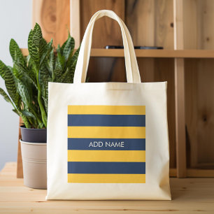Individuelle Name Navy Blue und Yellow Rugby Strip Tragetasche