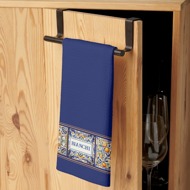Individuelle Name Navy Blue & Yellow Mediterrane Z Geschirrtuch (Drittel gefaltet)