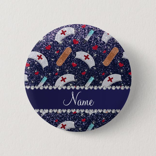 Individuelle Name Navy Glitzer Krankenschwester ha Button (Vorderseite)