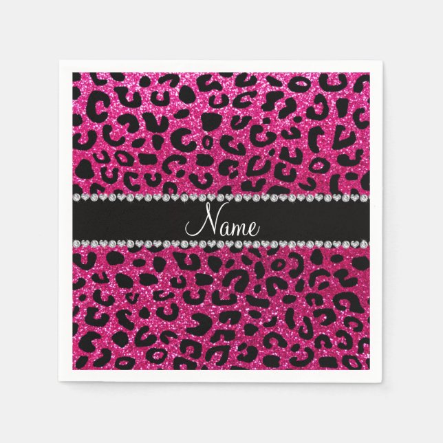 Individuelle Name Nebel Hot Rosa Glitzer Geparden  Serviette (Vorderseite)