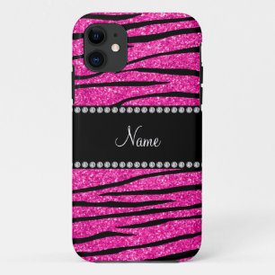 Individuelle Name Nebel Rosa Glitzer Zebrastreifen iPhone 11 Hülle