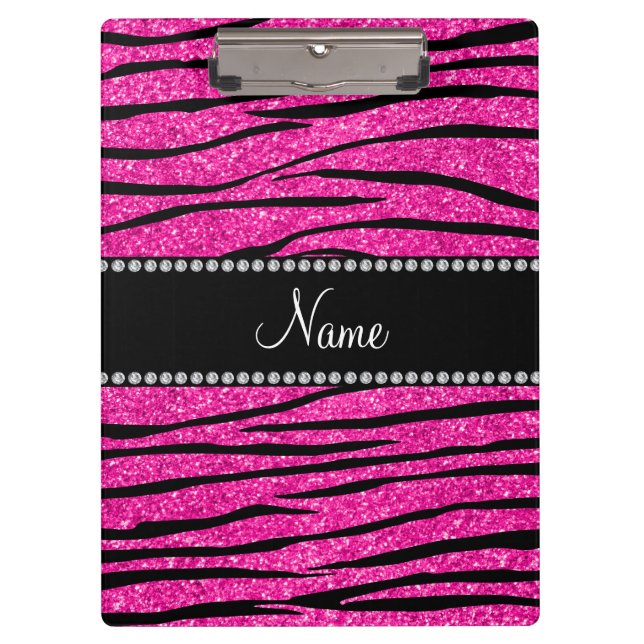 Individuelle Name Nebel Rosa Glitzer Zebrastreifen Klemmbrett (Vorderseite)