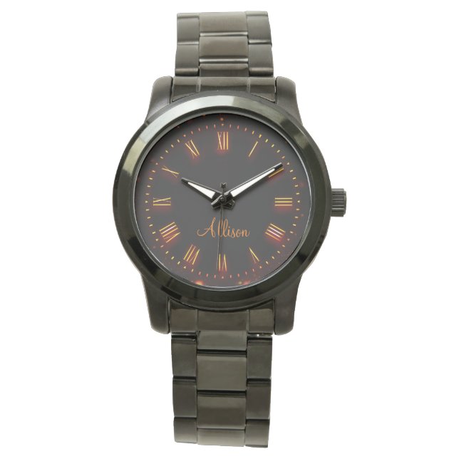 Individuelle Name Neon Black Classic Elegante Rom Armbanduhr (Vorderseite)
