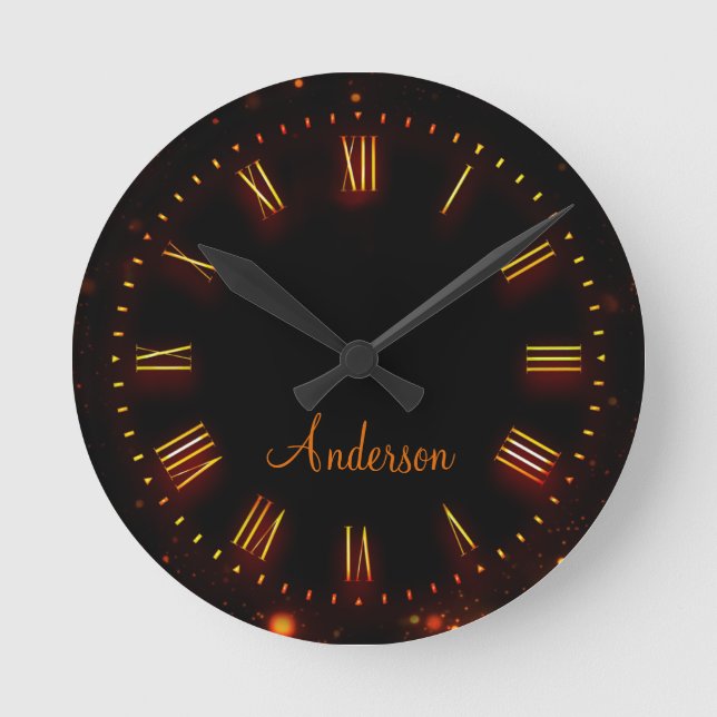 Individuelle Name Neon Black Classic Elegante Rom Runde Wanduhr (Vorderseite)