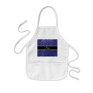 Individuelle Name Neon Blue Glitzer Leopard Druck Kinderschürze