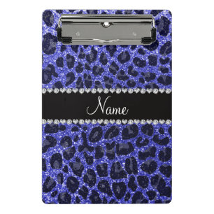 Individuelle Name Neon Blue Glitzer Leopard Druck Mini Klemmbrett