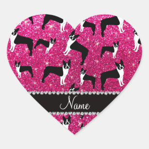 Individuelle Name neon hot pink Glitzer Boston Ter Herz-Aufkleber