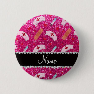 Individuelle Name Neon Hot Rosa Glitzer Krankensch Button