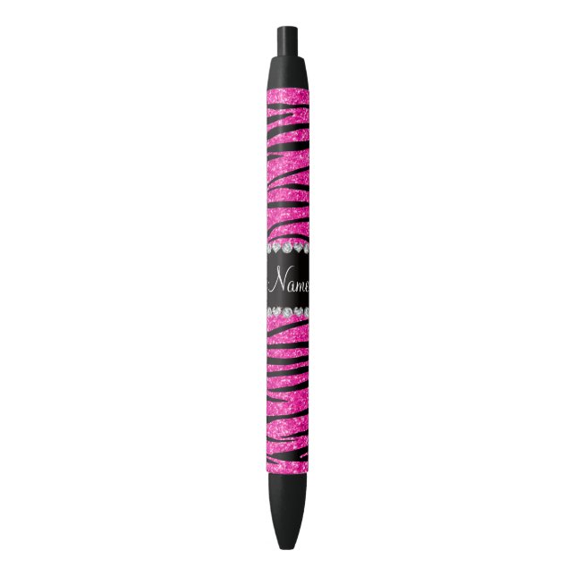 Individuelle Name Neon Hot Rosa Glitzer Zebra Diam Kugelschreiber (Vorderseite Vertikal)