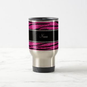 Individuelle Name Neon Hot Rosa Glitzer Zebra Stre Reisebecher