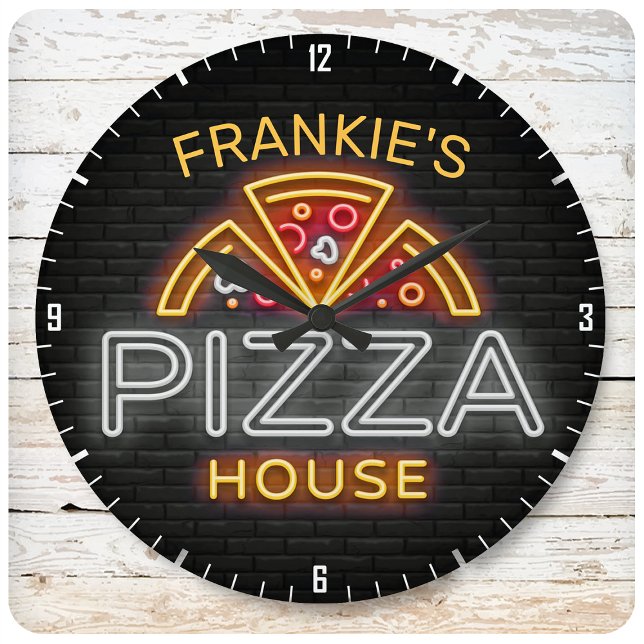 Individuelle Name Neon Italienisches Pizzeria Pizz Große Wanduhr (Von Creator hochgeladen)