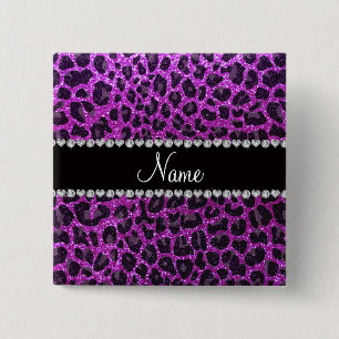 Individuelle Name Neon lila Glitzer Leopard Druck Button