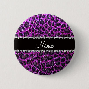 Individuelle Name Neon lila Glitzer Leopard Druck Button