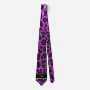Individuelle Name Neon lila Glitzer Leopard Druck Krawatte