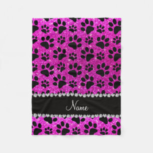 Individuelle Name Neon Rosa Glitzer Schwarzer Hund Fleecedecke