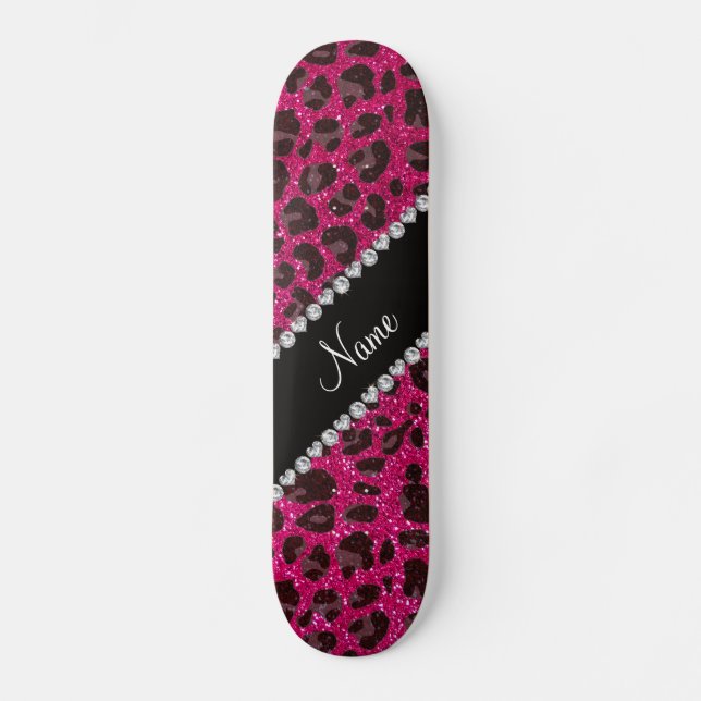 Individuelle Name Neonfarben Glitzer Leopard Druck Skateboard (Vorderseite)