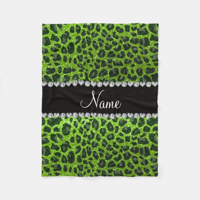 Individuelle Name Neongrün Glitzer Leopard Druck Fleecedecke (Vorderseite)